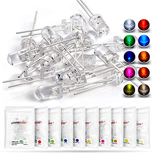 100pcs 5mm LED Diode Lights Assortment, an Emitting Lighting Bulb Lamp Kit, includes 10 Colors x 10pcs Diodes with Clear Transparent Lens