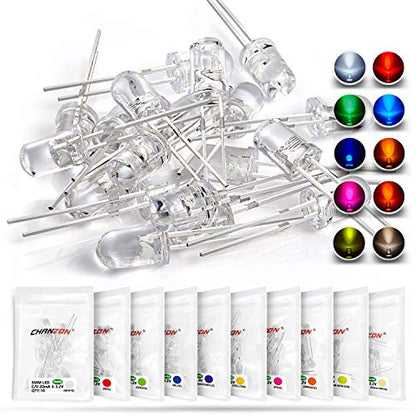 100pcs 5mm LED Diode Lights Assortment, an Emitting Lighting Bulb Lamp Kit, includes 10 Colors x 10pcs Diodes with Clear Transparent Lens
