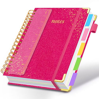 Hardcover Spiral Notebook with Tabs & Dividers, 8"x10" 5 Subject - color: Rose Red, size: 8''x 10''