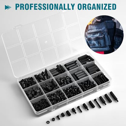M3 Nylon Standoff & Fastener Kit - Complete Set with Screws, Nuts, Spacers & Threaded Pillars (6mm to 20mm) for Motherboard, PCB, 3D Printer, Raspberry Pi & Computer Building - 600Pcs