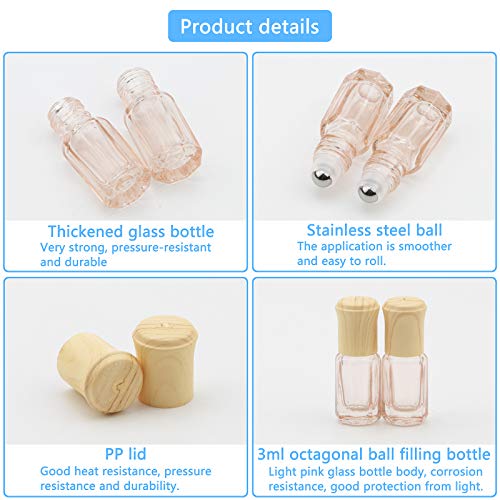 3mL Glass Roller Bottles for Essential Oils, Roller Ball Applicator - color: Pink