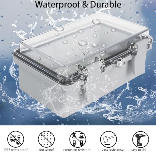 Junction Box, Hinged Grey Clear Cover IP67 Waterproof ABS Project Box with Mounting Plate Electrical Box Enclosure with Wall Bracket 7.9 x 3.9 x 2.8inch(200x100x70mm) - color: Transparent, size: 7.9"x3.9"x2.8"