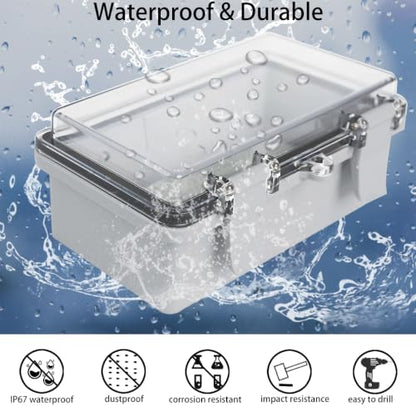 Junction Box, Hinged Grey Clear Cover IP67 Waterproof ABS Project Box with Mounting Plate Electrical Box Enclosure with Wall Bracket 7.9 x 3.9 x 2.8inch(200x100x70mm) - color: Transparent, size: 7.9"x3.9"x2.8"