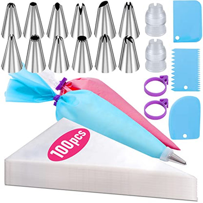 Piping Bags and Tips Set, 100Pcs 12 Inch Pastry Bags, Icing Bags Disposable - size: 12 Inch with Tips
