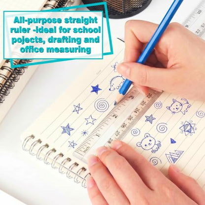 EBOOT 2 Pcs Clear Plastic Ruler Straight Ruler for School, 6 Inch, 12 Inch - color: Clear, size: 6 Inch,12 Inch