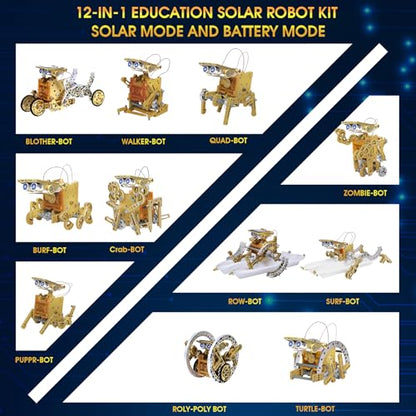 RAESOOT STEM Toys for Kids Age 8-13, 12-in-1 Solar Robot Building Science Kits for Boys Girls Teen Age 9 10 11 12, Engineering Christmas Birthday Gifts for 8+ Year Old Boys - color: Golden Silver