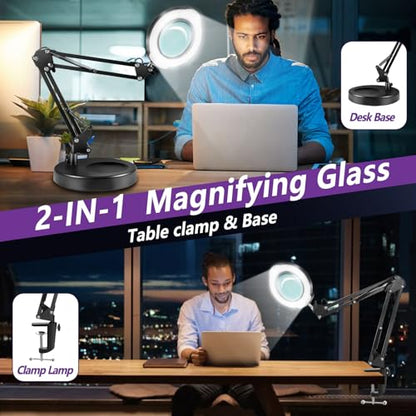 12X Magnifying Glass with Light and Stand, 5 Color Modes 10 Stepless Dimmable, Real Glass 84 LED Lighted Magnifying Glass with Swing Arm, Magnifying Lamp for Crafts Reading Painting Sewing Close Work - color: Black00