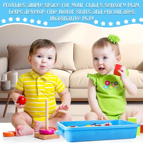 2 Pack Sensory Bin for Kids, 15inch Sand Tray with Lid, No-Mess Sensory Play Container for Sand, Building Blocks Storage, Portable Kids Activity Bin Indoor Outdoor(Blue, Green)