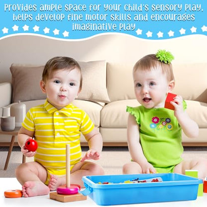 2 Pack Sensory Bin for Kids, 15inch Sand Tray with Lid, No-Mess Sensory Play Container for Sand, Building Blocks Storage, Portable Kids Activity Bin Indoor Outdoor(Blue, Green)