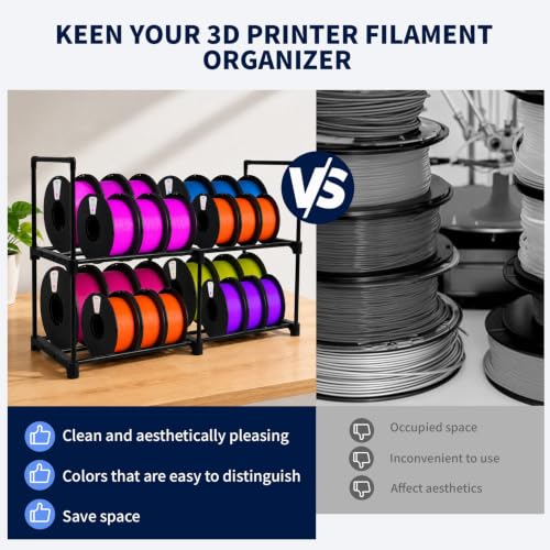 3D Printer Filament Storage Rack Desktop, 2-Tier Metal Filament Spool Holder, Fits 12 Spools(1KG), For 3D Printing PLA/ABS/PETG/TPU, Filament Spool Organizer, Ideal for Home, Office, Workshop(Black)