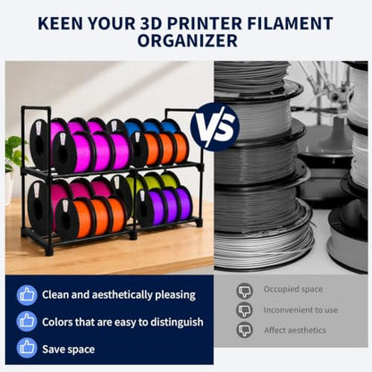 3D Printer Filament Storage Rack Desktop, 2-Tier Metal Filament Spool Holder, Fits 12 Spools(1KG), For 3D Printing PLA/ABS/PETG/TPU, Filament Spool Organizer, Ideal for Home, Office, Workshop(Black)