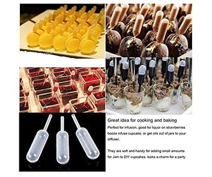 100 Pieces 4ml Cupcake Pipettes, Food Grade Plastic Disposable Pipettes Mini Liquid Injector