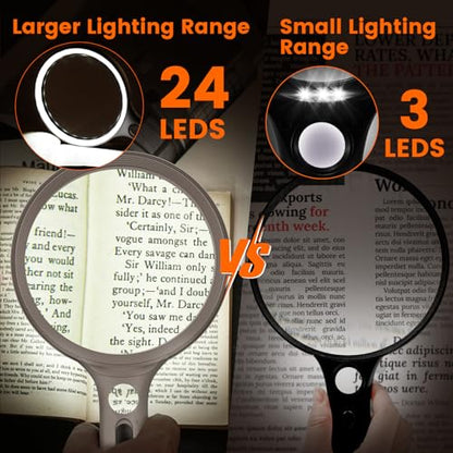 Magnifying Glass with Light Large 5" Lens, Handheld Illuminated Lighted Magnifier 24LED 1UV Light for Seniors, Reading, Coins, Jewelry, Close Work - color: White