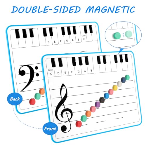 6 Pack Magnetic Music Staff Whiteboard 9'' x 12'' Mini Dry Erase Board for Piano Students Musicians Small White Board Music Classroom Supplies Keyboard Practice (Include 12 Magnets & 6 Markers)