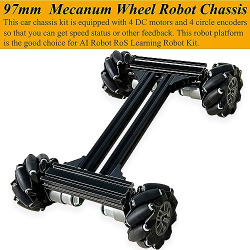 Premium 4WD Mecanum Wheel Robot Car Chassis Kit, Smart Remote Control Metal Chassis, DIY RC Robotic Moving Platform with DC Encoder Motor for Arduino, Raspberry Pie, Microbit, Education, Experiment