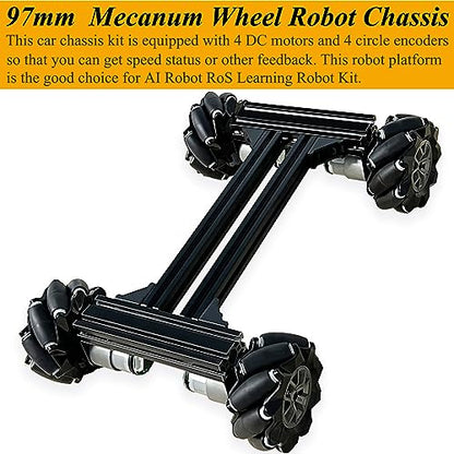 Premium 4WD Mecanum Wheel Robot Car Chassis Kit, Smart Remote Control Metal Chassis, DIY RC Robotic Moving Platform with DC Encoder Motor for Arduino, Raspberry Pie, Microbit, Education, Experiment