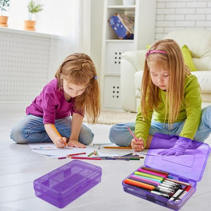 Pencil Box, Clear Pencil Case, Large Capacity Plastic Hard Pencils Case Crayon Box with Snap-Tight Lid Stackable for Kids Adult Student Pens Pencils School Supplies Storage Office Supplies, Purple - color: Purple
