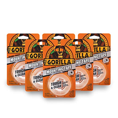 Gorilla Tough & Clear Double Sided Mounting Tape, 1" x 60", Clear, (Pack of 6) - size: 6- Pack