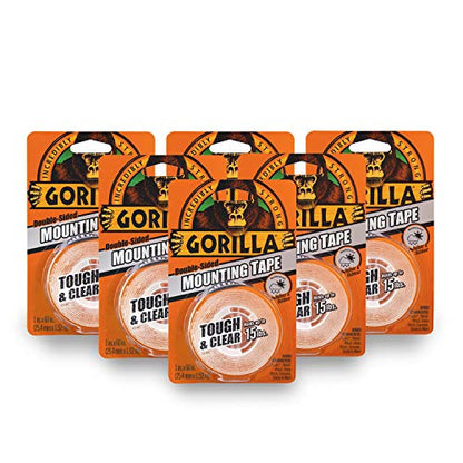 Gorilla Tough & Clear Double Sided Mounting Tape, 1" x 60", Clear, (Pack of 6) - size: 6- Pack
