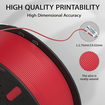 PLA+ Filament 1.75mm Red 1kg,Dimensional Accuracy +/- 0.02mm - color: Red