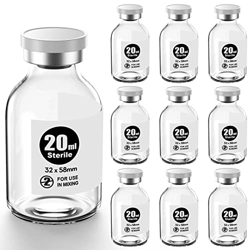 Ks-Tek Sterile Empty Vials with Self Healing Injection Port,with Aluminum Plastic Cap,Sterile Package (20ml Clear,10) - size: 20ml Clear
