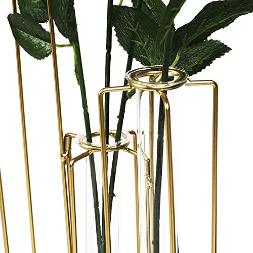 Juvale 12-Pack Metal Hinged Bud Vases Stand - 14 x 11.8 in, Gold, Modern - Lantern Centerpieces, Tulipiere & Flower Stick Holder with Metal & Glass Test Tube Floral Vases - size: 14 x 2 x 11.8 inches (Pack of 2)