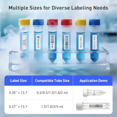 SUPVAN G-Series Cryogenic Laboratory Label, 0.47" W × 13.1' L, White - size: 0.47 in x 13.1 ft