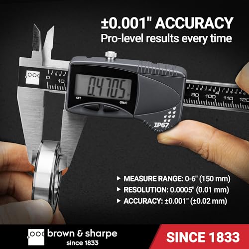 Brown & Sharpe Digital Caliper, IP67 Stainless Steel (6 Inch, Round Depth Rod) - size: 6 Inch, Round Depth Rod
