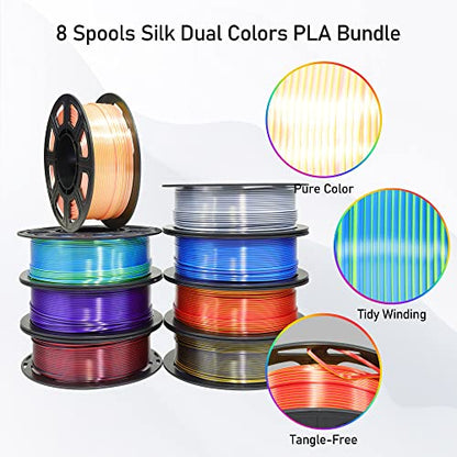 BBLIFE Dual Color Silk PLA Filament, 1.75mm Bicolor PLA 3D Printer Filament - color: Purple/Gold, White/Red/Black, Purple/Blue, Red/Gold, Green/Blue, Yellow/Pink