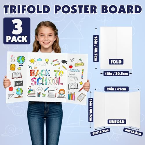 3 Pack White Trifold Poster Board, 16in x 24in Corrugated Project Board - size: 16''x24''-3P