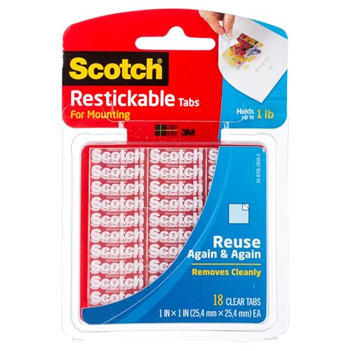 Scotch Restickable Mounting Squares, 18 Squares per Pack