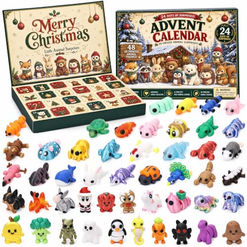 Advent Calendar 2026 Christmas with 48 PCS 3D Printed Animal Figurines Set, 24 Days Countdown, Articulated Animal Figurines, Fidget Toys, Flexible Desk Decor, Xmas Party Favor, Office Desk Pets - style: Style Z