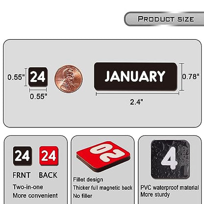 Double-Sided Magnetic Numbers and Months for Dry Erase Calendar Whiteboard, Calendar Magnets for Magnetic Whiteboard and Refrigerator Calendar(0.55”x0.55”) - size: Numbers size 0.55"x0.55"