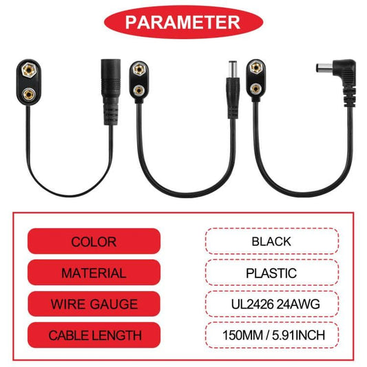 9Pcs 9V Battery Connector Clip,Power Cable Snap,Jack Male Snap Clip Adapter Holder with 2.1mm x 5.5mm Male I-Type DC Male Plug/DC Right Male Plug/DC Female Plug, for Plug Arduino LED Strip - color: J.9V Battery Connector Clip
