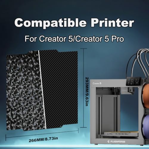 266x293mm 3D Printer Build Plate Smooth PEO+Smooth PET Spring Steel Sheet for Flashforge Creator 5/5 Pro Heated Bed (Carbon Fiber + Diamond Pattern) - size: 266x293mm