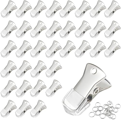 35 Pack Mini Metal Alligator Clips for Crafts Non-Slip Silicone-Coated Retro DIY Badge Small Clips (Glossy Silver) - color: Glossy Silver