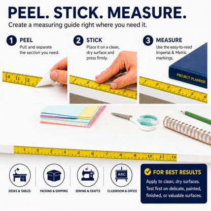 ChromaLabel Adhesive Measuring Tape, 1 Inch x 13.9 Yards, Yellow - color: Yellow, size: 1" Wide