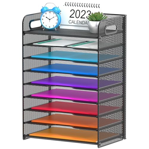 Samstar 9 Tier Desk Organizer, Mesh Paper Letter Tray File Rack Shelves Paper Sorter Storage with Handles, Black - color: Black 9 Tier Pack of 1