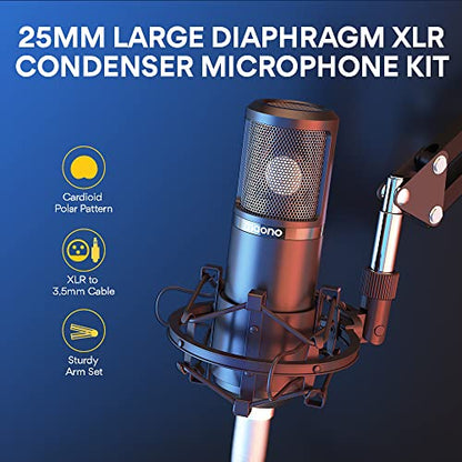 MAONO Podcast Equipment Bundle with Audio Mixer & 3.5mm Mic for Streaming - color: AU-AM200-S6 Black