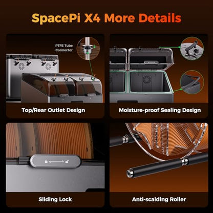 Creality Filament Dryer Box 4 Spool, SpacePi X4 3D Printer Filament Storage Box, Dual Independent Heating Chambers, Rapid Heating Up to 85℃, Active Dehumidification, for PLA,PETG,ABS,TPU,Nylon,etc - color: Dark Gray