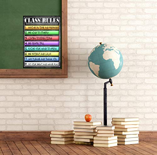 Class Rules Poster Laminated Size 14x19.5 in. Back To School Classroom Decorations Educational Posters Teacher Supplies for Preschool Kindergarten Elementary Virtual Learning Homeschool (14x20)