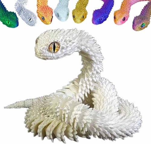 3D Printed Animals Set 3D Printed Snake Toys 3D Printed Articulated Flexible Fidget Toy 3D Printed Animals Exquisite Cute Pet Toy Children/Adults Fidget Toys (White, 17.7) - color: White, size: 17.7