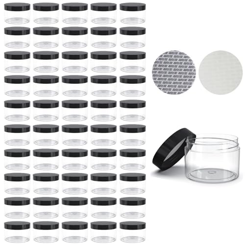 50 Pieces 2oz Plastic Jars with Lids Clear Round Cosmetic Container Empty Storage Jars for Makeup,Jewelry,Samples,Travel Storage - style: 2 oz