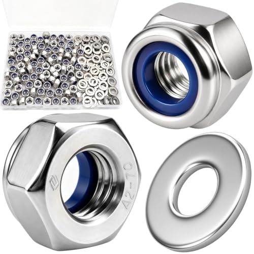 M8-1.25 Lock Nut 190Pcs Stainless Steel Nylock Locking nut with Washer - size: locknuts-M8 190pcs