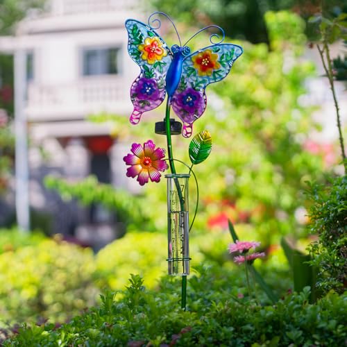 Butterfly Rain Gauge Outdoor Sloar Light for Garden Yard Decor