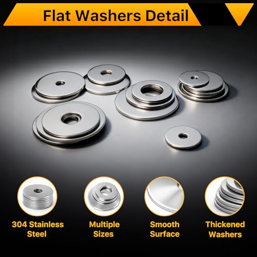 250PCS Flat Washers Assortment Kit, 304 Stainless Steel Washers - style: 250PCS (Metric)