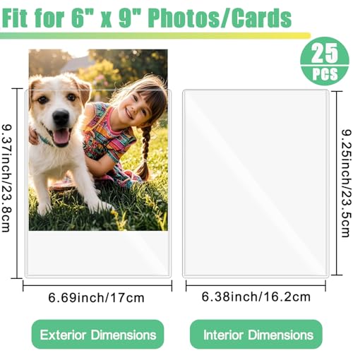 25PCS 6" x 9" Clear Rigid Card Sleeves – Waterproof Hard Plastic Protectors for Postcards, Prints, Photos, Trading & Sports Cards – Top Load Jumbo Sheet Holders - size: 6" x 9"
