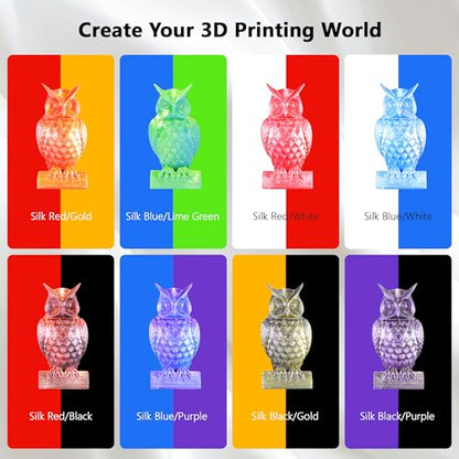 Silk PLA 2 Color in 1 Coextrusion 3D Printer Filament Bundle: White/Red, White/Blue, Blue/Purple, Lime GreenBlue, RedGold, RedBlack, GoldBlack, PurpleBlack, 2Kg Dual Color Silk PLA, 250g x 8 - color: 8 Colors Bundle: White to Red/White to Blue/Blue to Pur