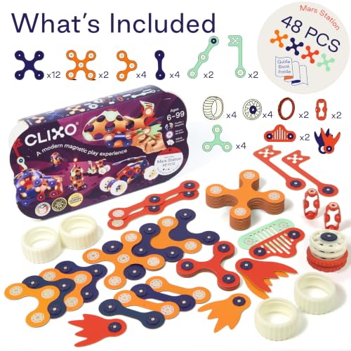 Clixo Mars Station Pack, Glow Space STEM Magnetic Building Toys (48 Pc, 6+) - size: 48 Piece Pack