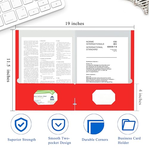 Zzrywuty File Folders with Pockets,Red Two Folders for Documents,50 Pack Paper Folders with Card Slot,Letter Size,School Students,Business,Home and Office Workers - color: Red-50pcs
